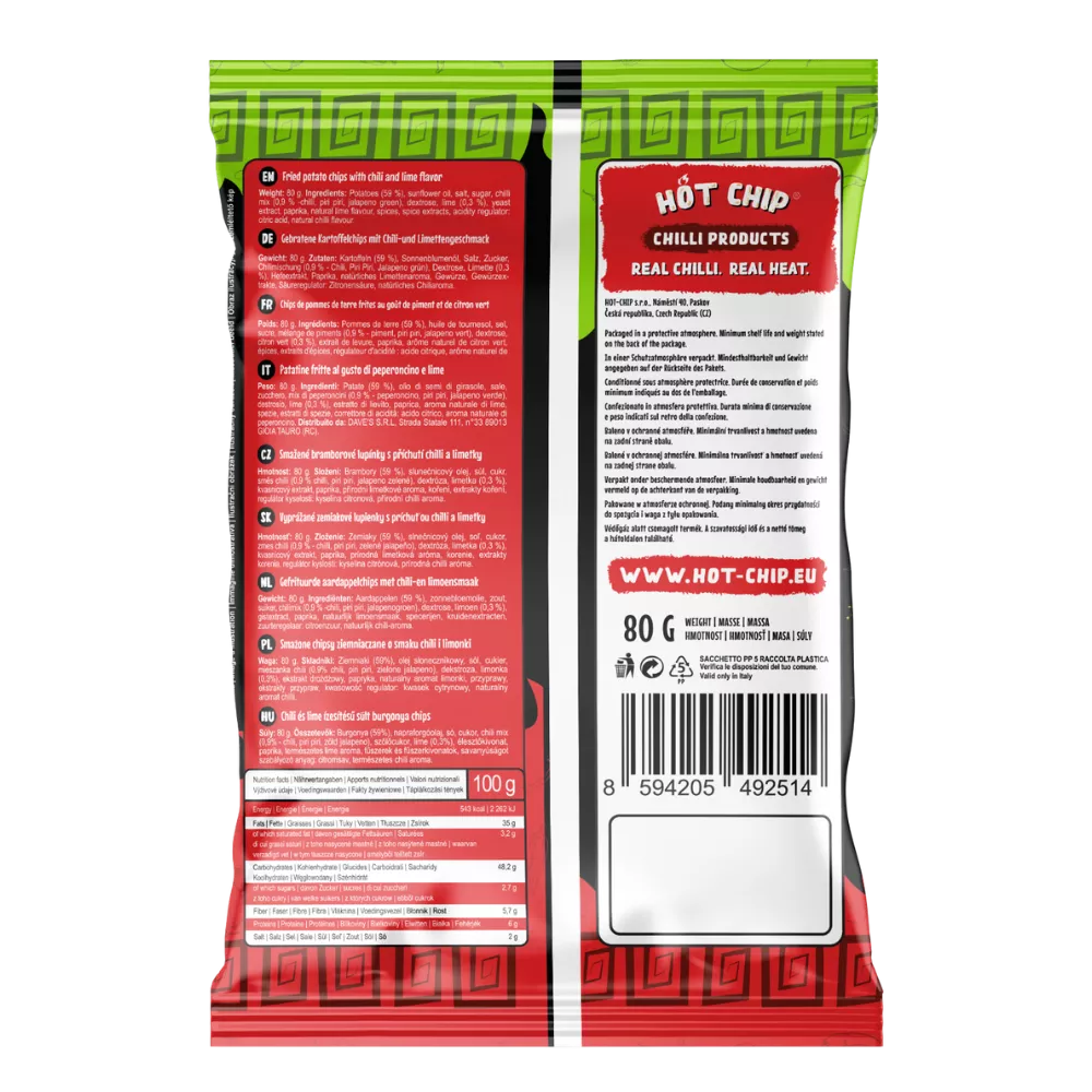 HOT CHIP Kartoffelchips Chilli & Limette 80G